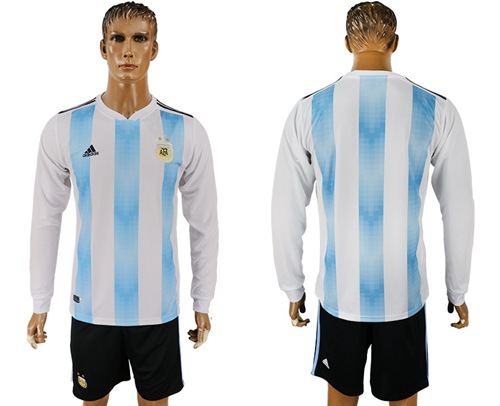 Argentina Blank Home Long Sleeves Soccer Country Jersey - Click Image to Close